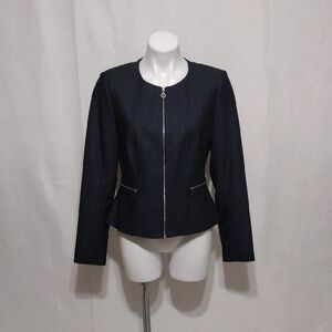 Calvin Klein Women's Collarless Zip-Front Blazer Peplum Back Elegant Chic Size 8